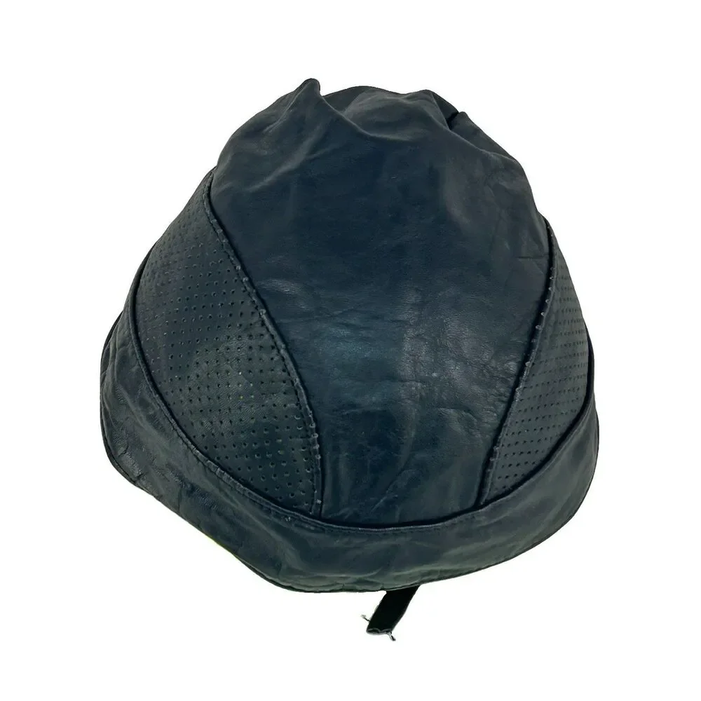 Genuine Leather Black Skull Cap Tie Back Motorcycle Biker Bandana Breathable